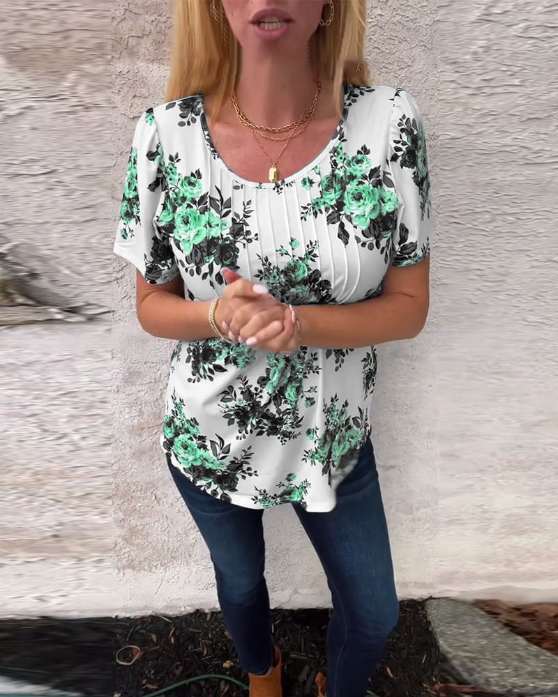 Milania | Floral Pleated Tee