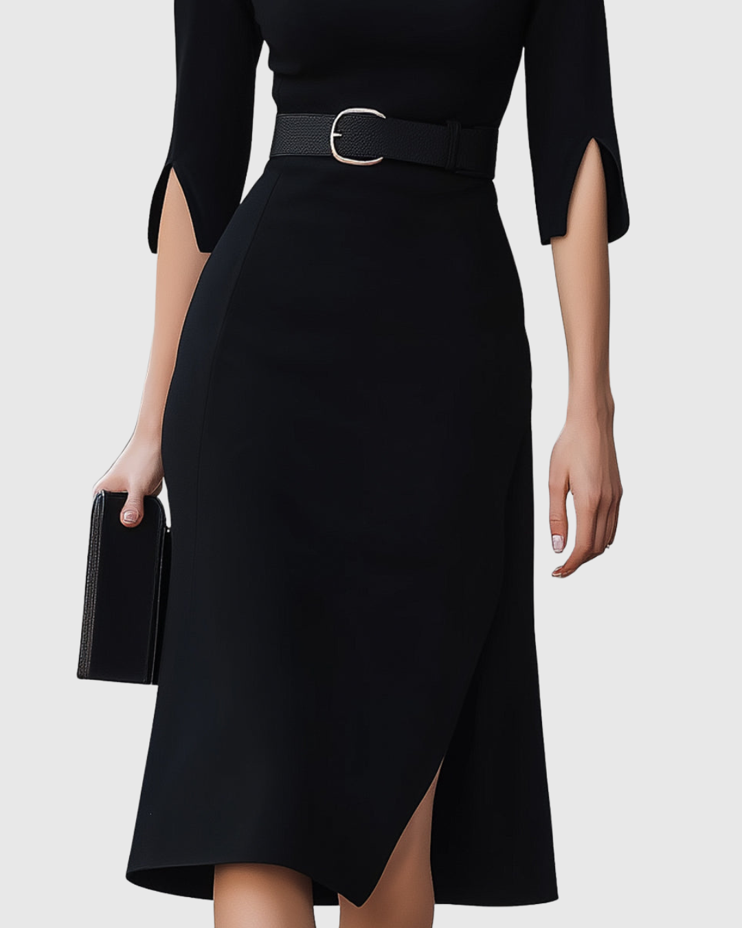 Mathilde | Belted Black Midi Dress