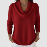 Waterfall-neck draped sweater, front view