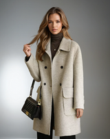 Double-breasted notch-lapel coat, front view