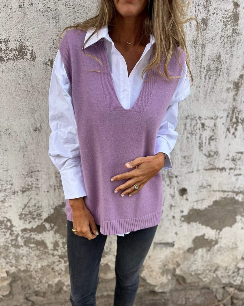 Knit vest shown in a fourth colourway