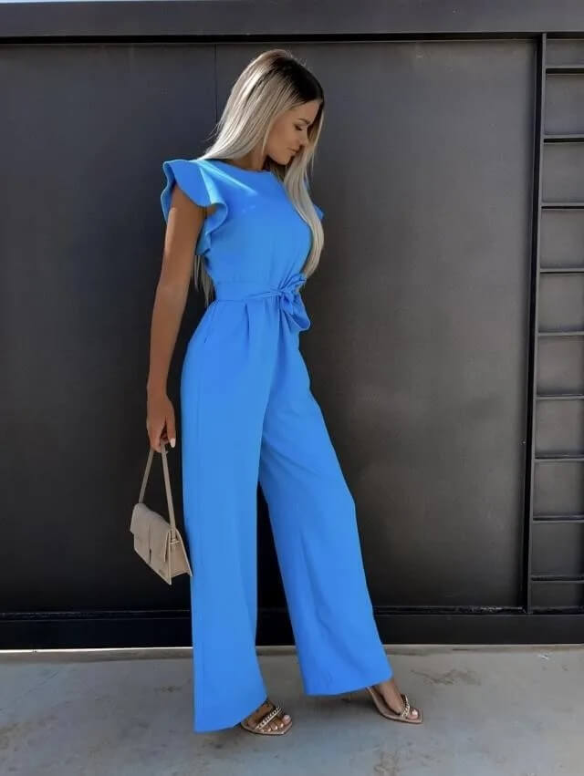 Evelyn | Flutter Sleeve Belted Jumpsuit