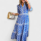 Collared tiered shirt dress, front view