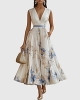 Emilia | Pleated V-Neck Maxi Dress