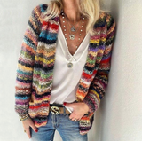Striped open-front knit cardigan, front view