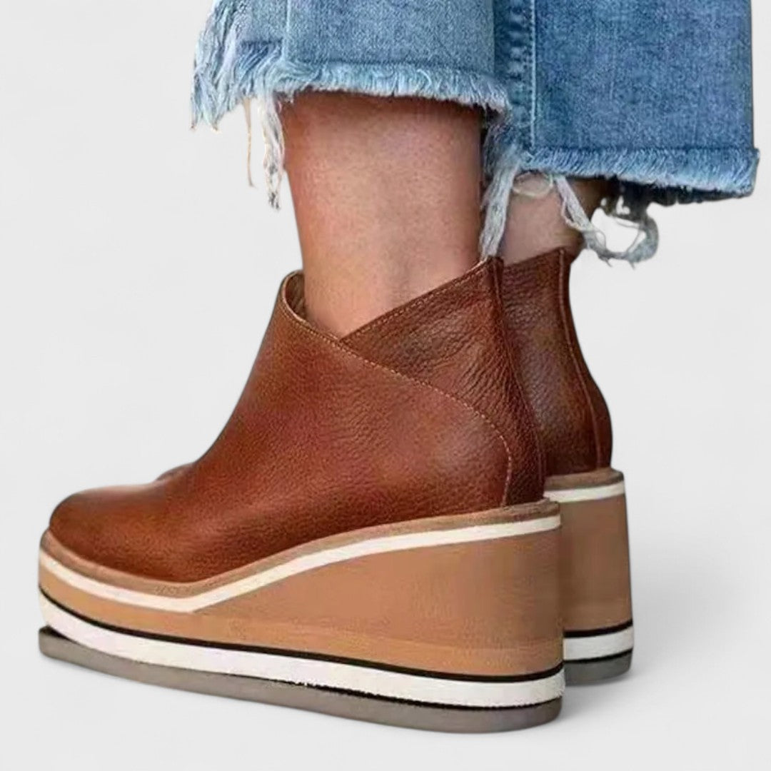 Waterproof wedge boots shown across the colour range