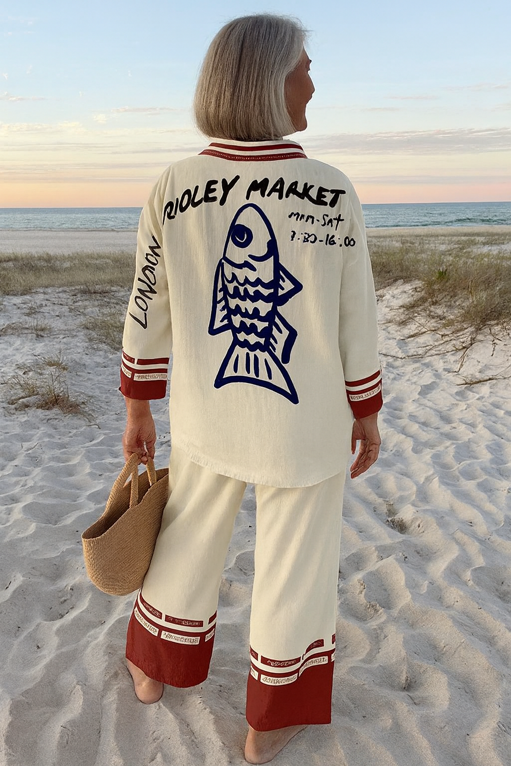 Michelle | Complete linen set with blue fish print