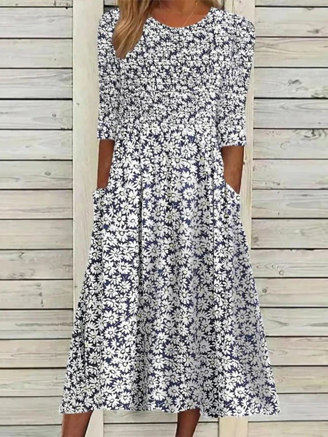 Francesca | Floral Midi Dress with Pockets