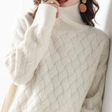 Woven turtleneck sweater, front view