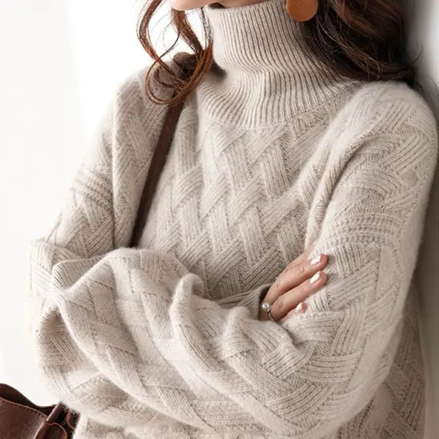 Woven turtleneck sweater detail