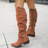 Slouchy knee-high riding boots, side view