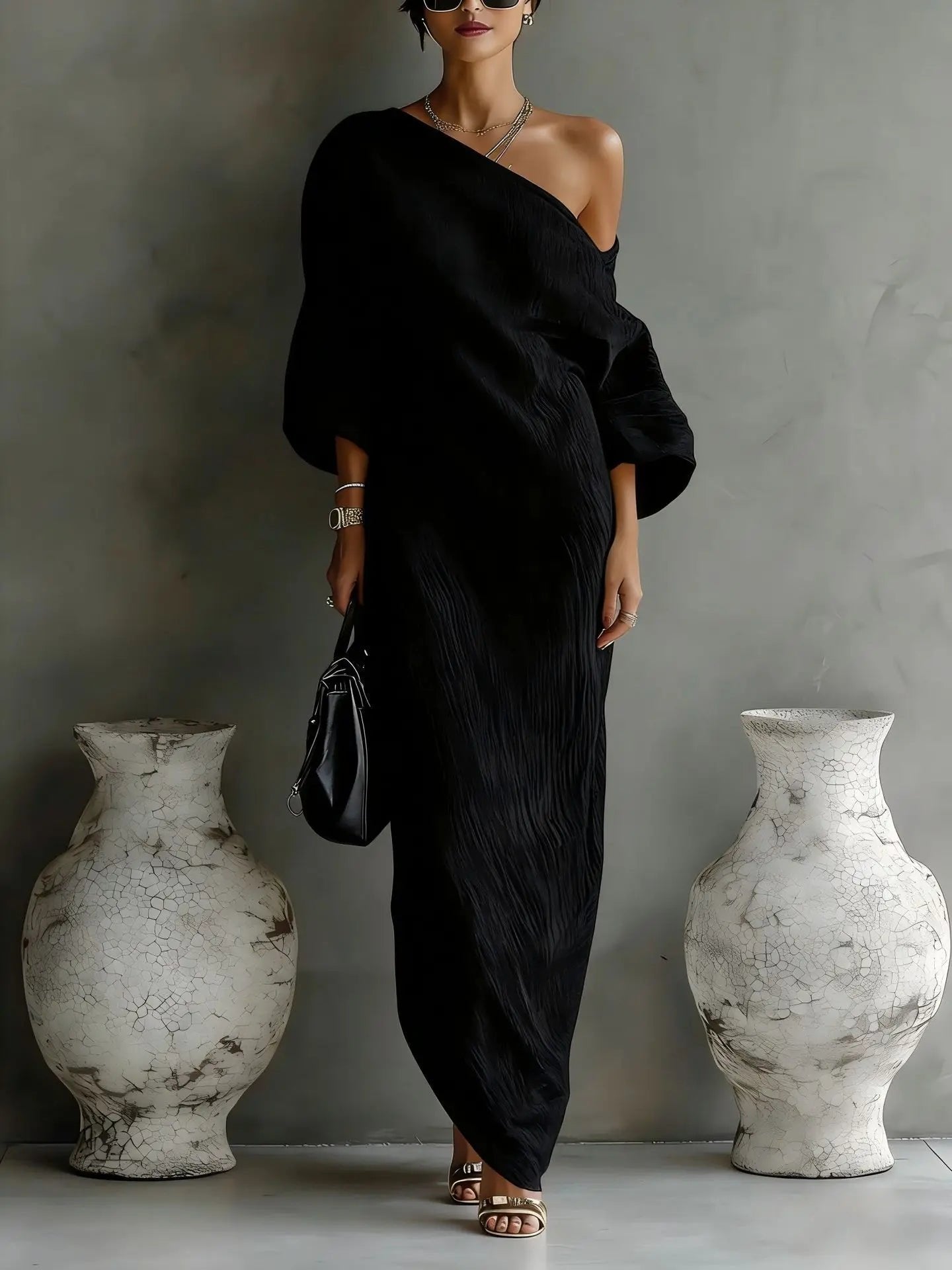 One-shoulder maxi dress seen at full length