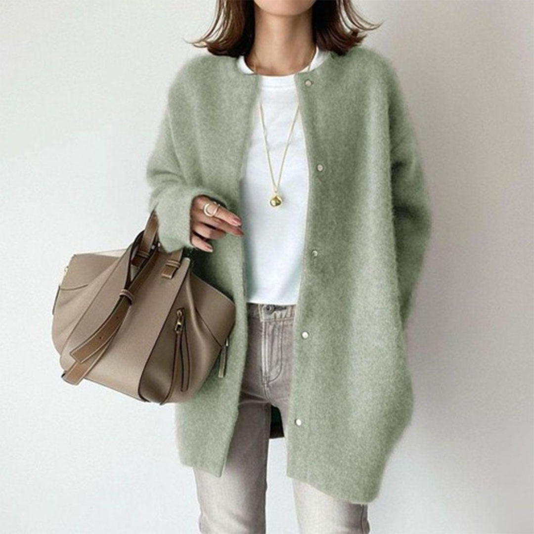 Longline cardigan shown in green