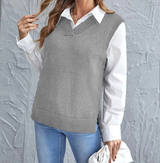 Ribbed V-neck knit vest, front view