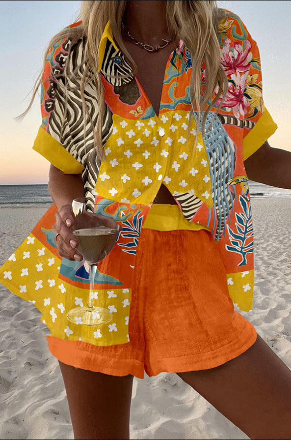 Lynette | Short Linen Set with Polka Dot Print.