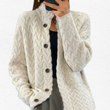 Open-front relaxed knit cardigan, front view