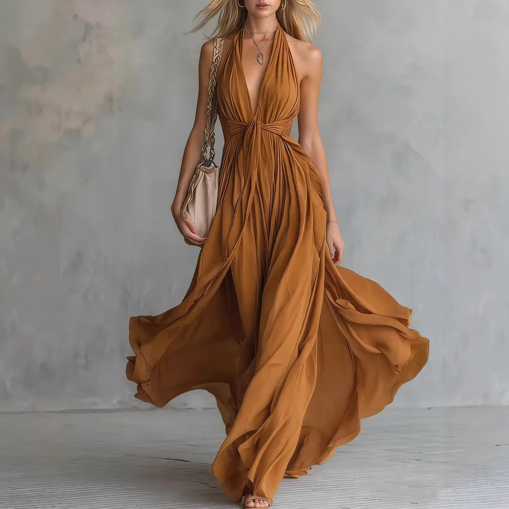 Oralie | Open-Back Halter Evening Maxi Dress