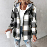 Checked lined cardigan with an open front, front view
