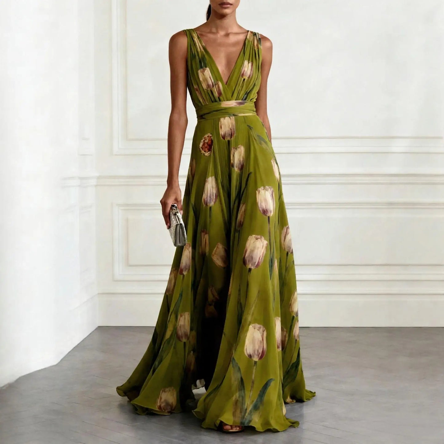 Ysolde | Tulip Print Wrap Maxi Dress