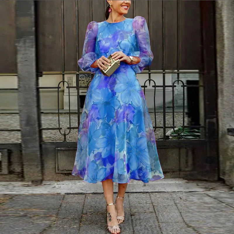 Liliane | Chiffon-Sleeve Floral Midi Dress