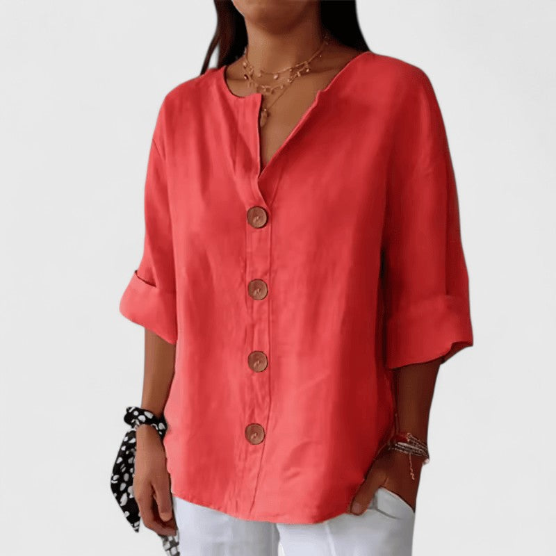 Cathlyn | V-Neck Button-Up Blouse