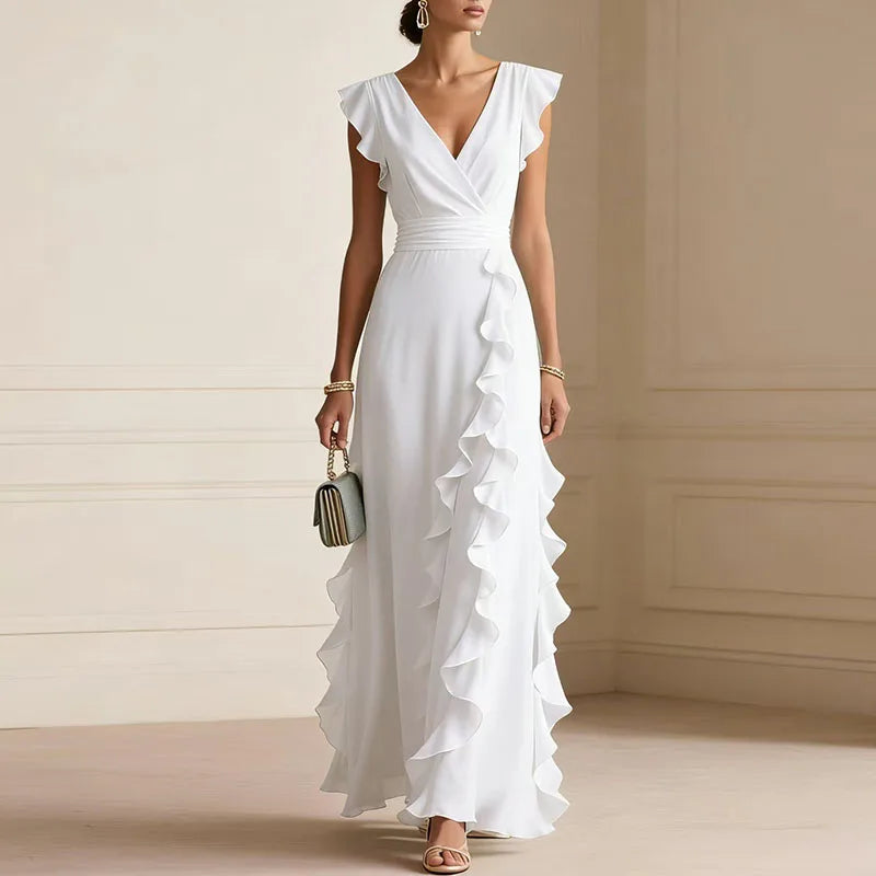 Vionelle | Ruffle Trim V-Neck Maxi Dress