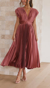 Godelieve | Draped V-Neck Pleated Maxi Dress