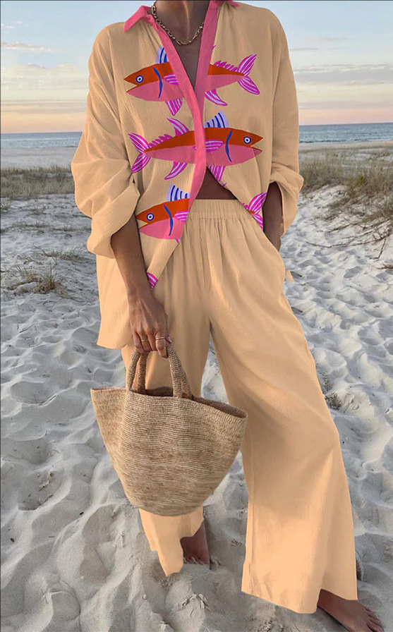 Mia | Pink Fish Print Lingerie Set.