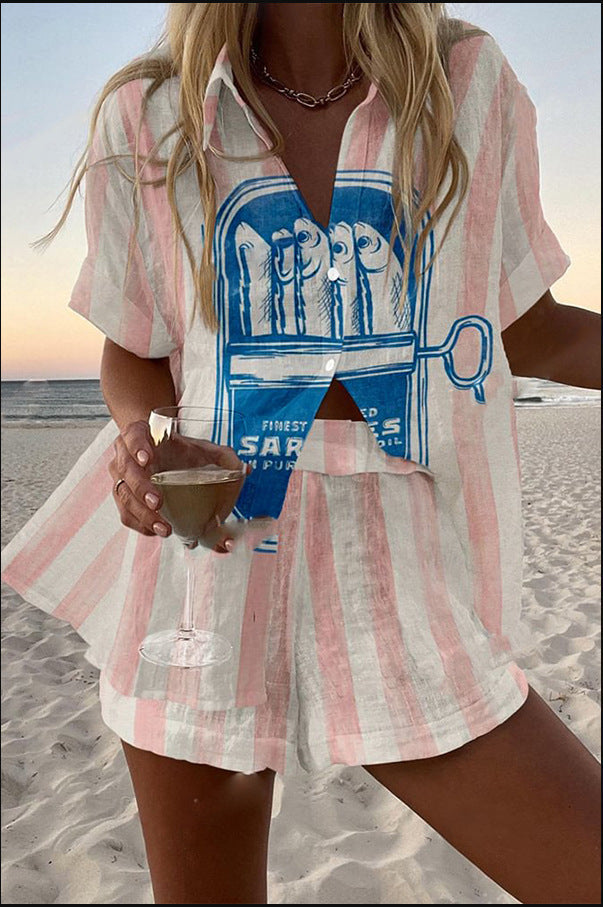 Mary | Short linen set with sardine print.