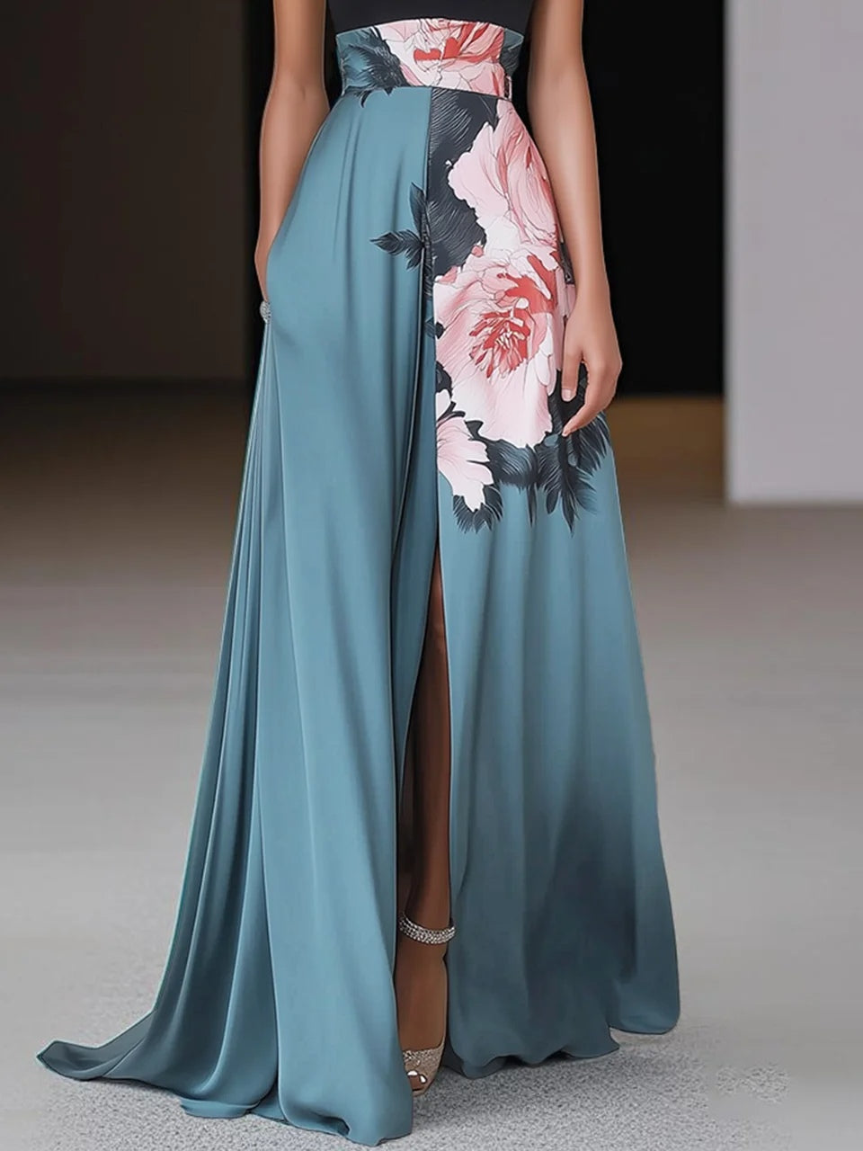 Ondine | Floral Side-Slit A-Line Maxi Dress
