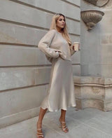 A-line satin midi skirt, front view