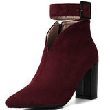 V-cut block-heel ankle boots, side view