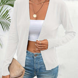 Longline ribbed open cardigan, front view