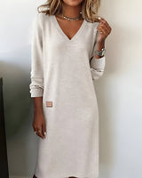 V-neck long-sleeve sweater dress, front view