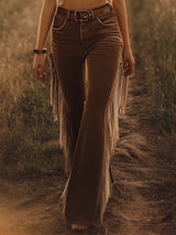 Fringed flare jeans, front view