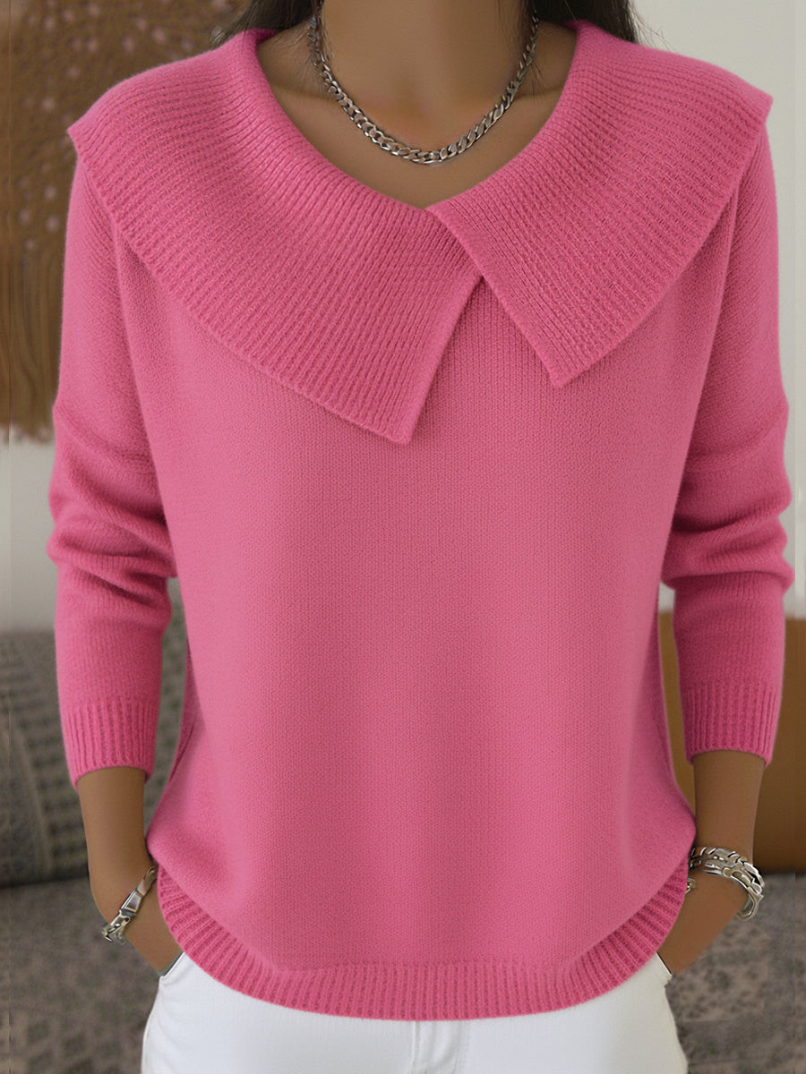 Flap-collar winter sweater shown in a third colourway