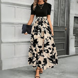 Floral tie-waist maxi dress, front view