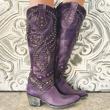 Pointed-toe knee-high boots, side view