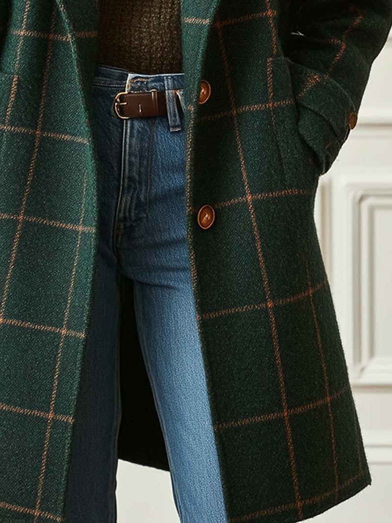 Plaid tweed coat shown from another angle