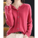Brushed round-neck button cardigan, front view