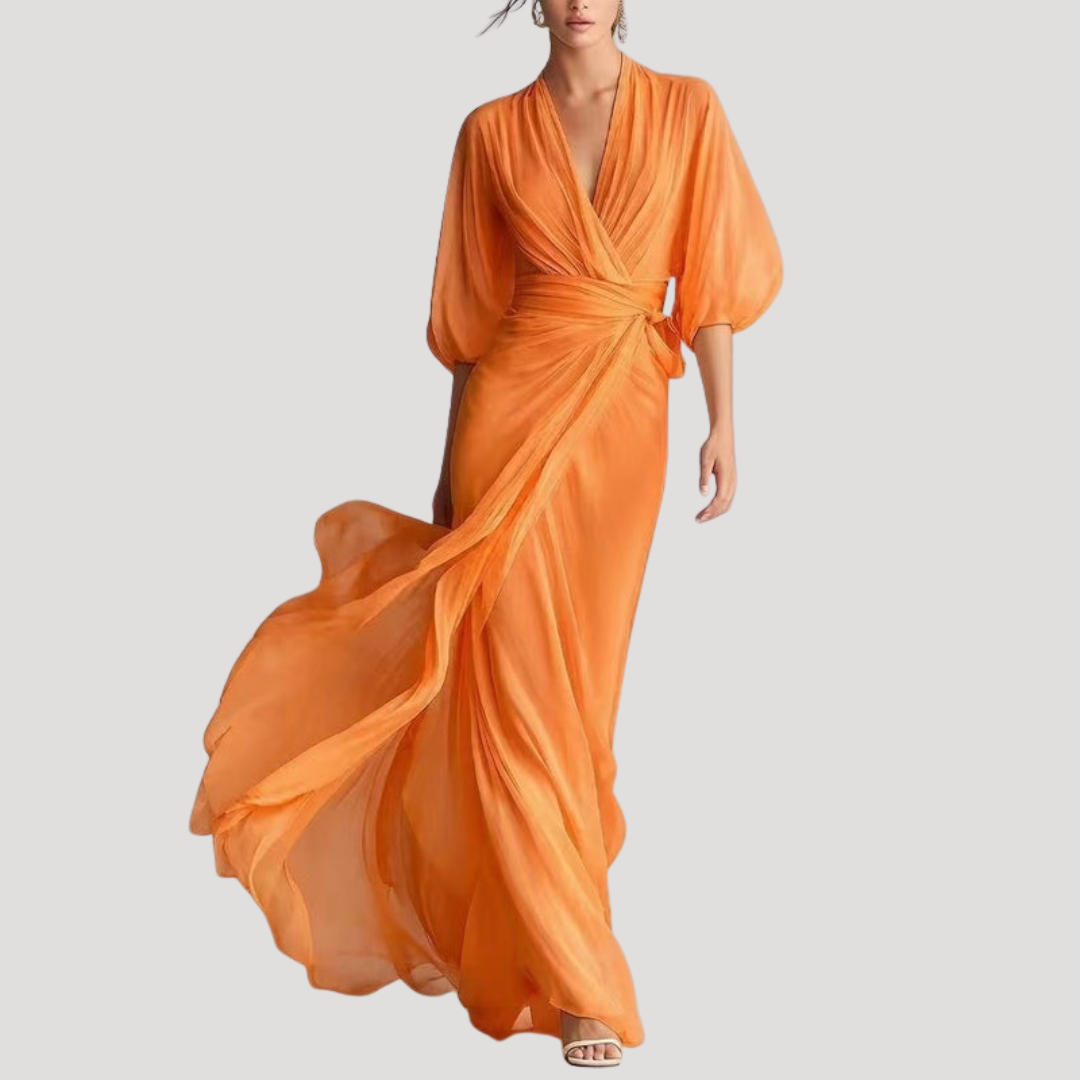 Balloon-sleeve maxi dress shown from another angle