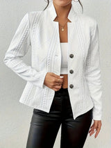 Collarless relaxed blazer with a crew neckline, front view