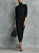 Turtleneck midi sweater dress, front view
