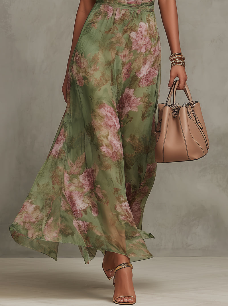 Halter-neck maxi dress seen at full length