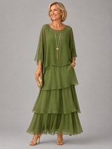 Layered flowing maxi dress, front view