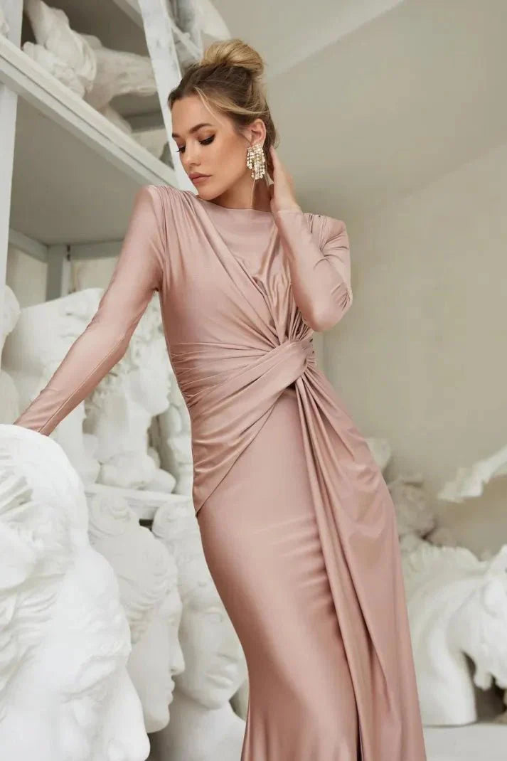 Michaela | Stylish Long Sleeve Twist Front Maxi Dress