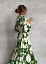 Tie-dye tiered maxi dress, front view