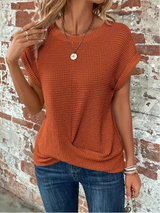 Textured short-sleeve top, front view