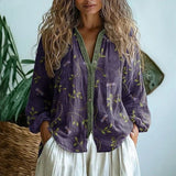 Embroidered V-neck blouse, front view