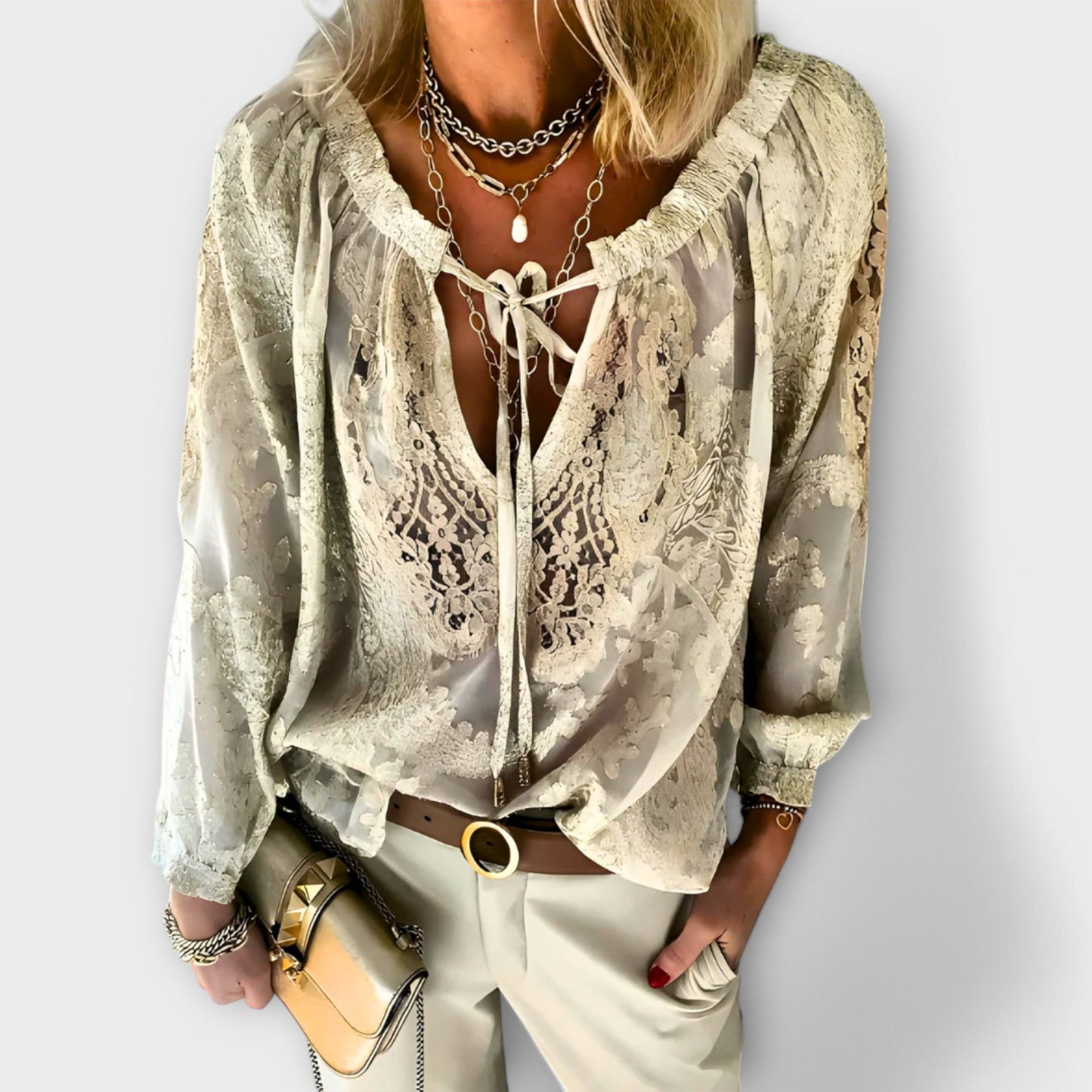 Textured blouse shown in a second colourway